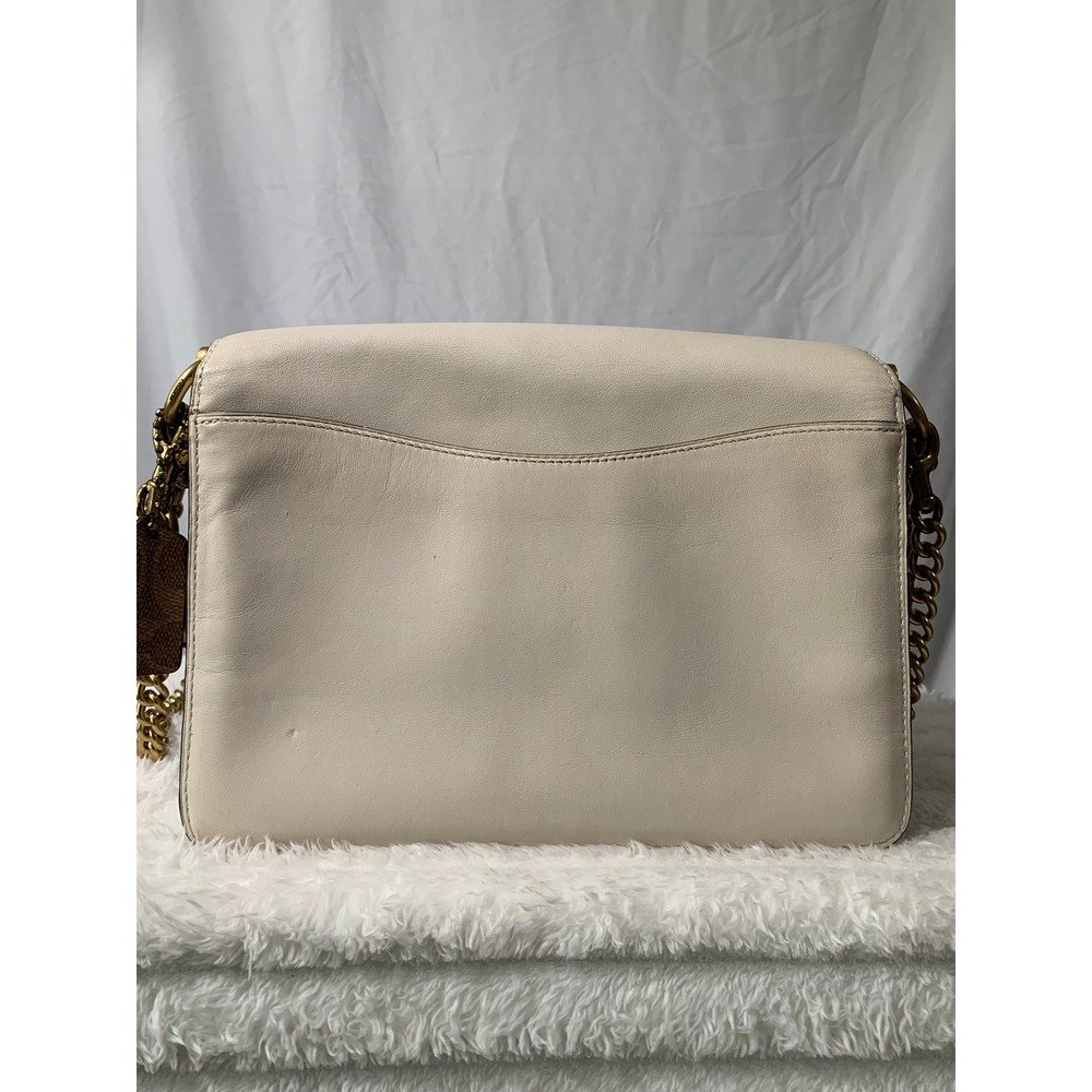 Coach Dreamer Shoulder Bag Chalk White Leather Signature Canvas Gold Chain#866 - Picture 2 of 16